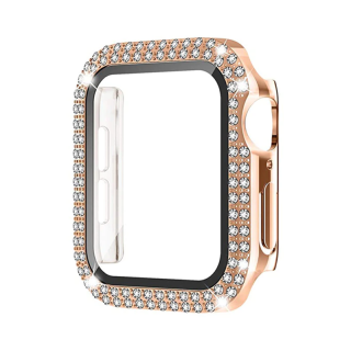 Apple Watch védőtok edzett üveggel és gyémántokkal - Rose Gold Óra mérete: 38mm