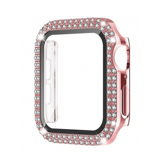 Apple Watch védőtok edzett üveggel és gyémántokkal - Rose Pink Óra mérete: 41mm