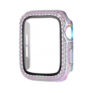 Apple Watch védőtok edzett üveggel és gyémántokkal - Szivárvány Óra mérete: 41mm