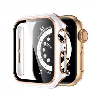Apple Watch védőtok edzett üveggel - Fehér-rózsaarany Óra mérete: 41mm