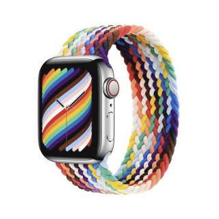 Fonott felhúzható Apple Watch óraszíj - Szivárvány Óra mérete: 42/44/45/49mm, Szíj hossza: M (Közepes csuklókerület), Szíj színe: Rainbow black