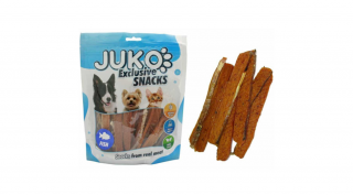 JK12410 Kutya és macska jutalomfalat - Bőrös lazachús szeletek 250g
