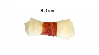 JK13587 Kutya jutalomfalat-Bivalybőr csomó kacsahúsba tekerve 6,5cm (30db/csomag)