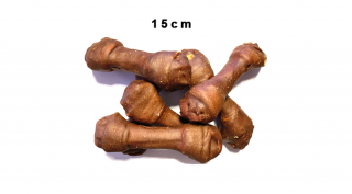 JK13913 Kutya jutalomfalat-Bivalybőr csomó kacsahússal bevonva 15cm (6db/csomag)