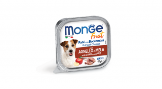 Monge Fruit PatéChunkies alutálcás kutyaeledel bárány-alma 100g