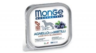 Monge Monoprotein Fruits Paté nedves kutyaeledel alutálca bárány-áfonya 150g