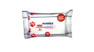 PC010 Puppies szem- és fülkörnyék tisztító antibakteriális, illatos törlőkendő aloe verával (20x14cm) 40db/csomag