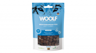 RD5007 Kutya és macska jutalomfalat - Woolf FŐTT Mediterrán halkockák - monoprotein 100g (10db/gyűjtő)