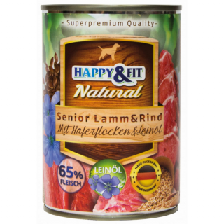 HappyFit Natural Dog Konzerv Senior BárányMarha ZabliszttelLenmagolajjal 400g