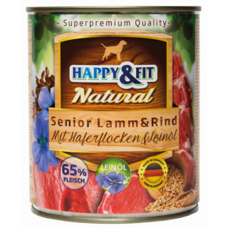 HappyFit Natural Dog Konzerv Senior BárányMarha ZabliszttelLenmagolajjal 800g