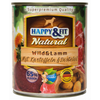 HappyFit Natural Dog Konzerv VadhúsBárány BurgonyávalSáfrányolajjal 800g