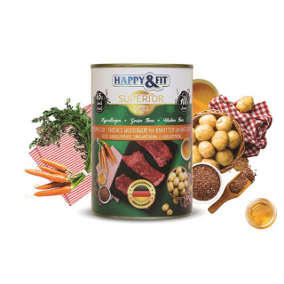HappyFit Superior Dog Konzerv Friss Vaddisznóhús S.répával, burgonyával 400g