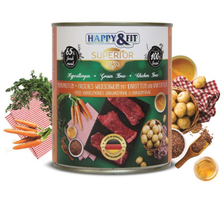 HappyFit Superior Dog Konzerv Friss Vaddisznóhús S.répával, burgonyával 800g