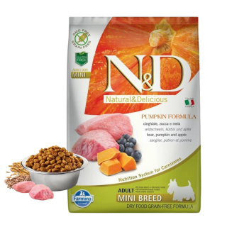 ND Dog Grain Free vaddisznó  alma sütőtökkel adult mini szárazeledel 7 kg