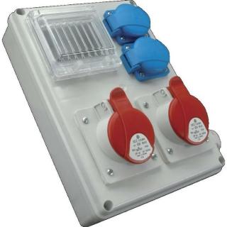 Ipari elosztótábla ROS-I 1601 A/S IP44 SEZ 2 DB 16A dugalj, 2 DB 16 A 5 P dugalj, Üres ablak 4p