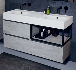 Riho LIVIT GLAZE TOP fürdőszobabútor 120x56cm (unit46) - fehér dupla mosdó,2 csaplyuk