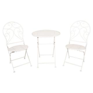 Antikolt ,fehér, kovácsoltvas jellegű asztal + 2 db lapra csukható szék