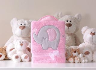 Super Soft plüss takaró- Rózsaszín elefántos
