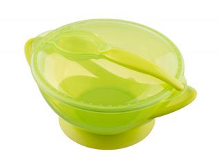 Tapadókorongos tányér fedővel, kanállal - Zöld (A0304)