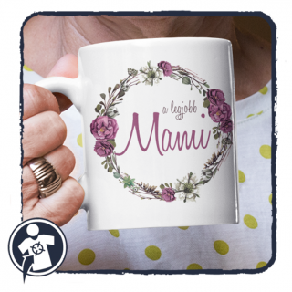 A legjobb Mami - feliratos fehér kerámia bögre - lila virágkoszorú mintával ()