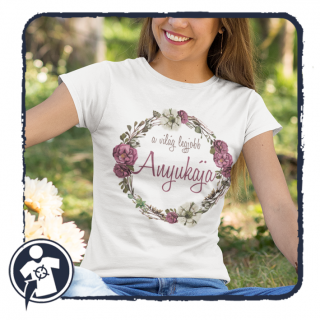A világ legjobb Anyukája - feliratos női póló lila virágkoszorú mintával ()