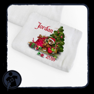 Egyedi textilpelenka - Plüss mackó karácsonyfa mintával, névvel ()