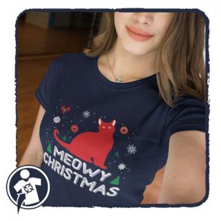 Karácsonyi cicás póló - Meowy Christmas - feliratos női póló
