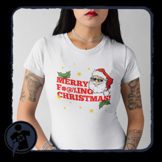 Karácsonyi káromkodós Mikulás aranyfoggal és napszemcsivel - mintájú női póló ()