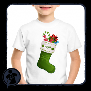 Karácsonyi mikuláscsizmás body/póló - zöld - saját névvel
