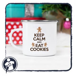 KEEP CALM and EAT COOKIES - karácsonyi zománcozott retro fém bögre ()