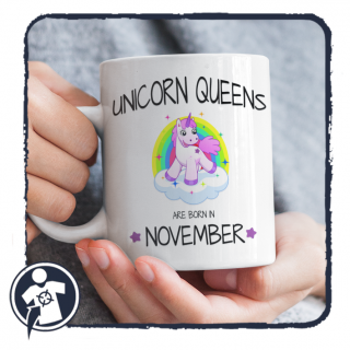 Unicorn Queens - választható hónappal - fehér kerámia bögre unikornissal ()