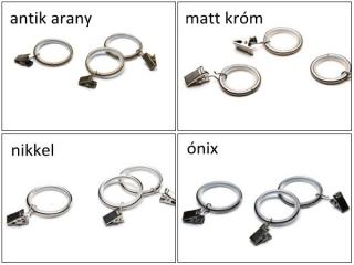Függönykarika csipesszel csúszóbetétes 19 és 25 mm karnishoz