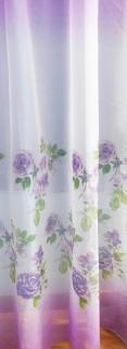 Fehér virágos voila maradék függöny lila bordűrös 270x270cm Cs. /Cikkszám:1240541