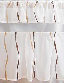 Fehér voila kész függönyszett barna drapp nyírt mintával H3  110cm