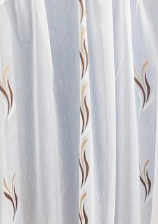 Fehér voila-sable kész függöny barna drapp nyírt Szirom 150x130cm