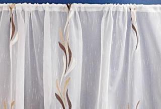 Fehér voila-sable kész függöny barna drapp nyírt Szirom 60x130cm