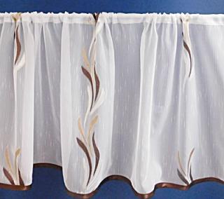 Fehér voila-sable kész függöny barna drapp nyírt Szirom B. 45x180cm