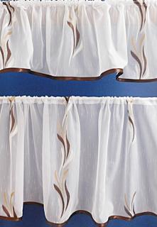 Fehér voila-sable kész függöny szett barna drapp nyírt Szirom 2 részes