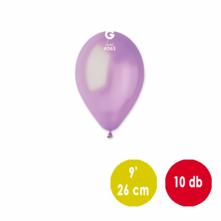 26 cm-es metál halványlila gumi léggömb - 10 db / csomag