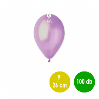 26 cm-es metál halványlila gumi léggömb - 100 db / csomag