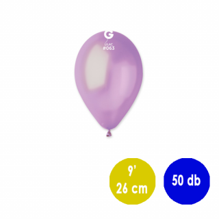 26 cm-es metál halványlila gumi léggömb - 50 db / csomag