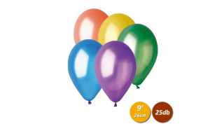 26 cm-es metál vegyes gumi léggömb - 25 db / csomag