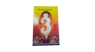 3-as fehér számgyertya - 7 cm