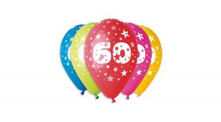 30 cm-es 60-as számos printelt gumi léggömb - 5 db / csomag