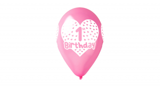 30 cm-es első születésnapra pink printelt gumi léggömb - 100 db / csomag