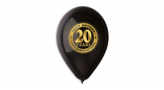 30 cm-es fekete 20. születésnapra gumi léggömb - 10 db / csomag