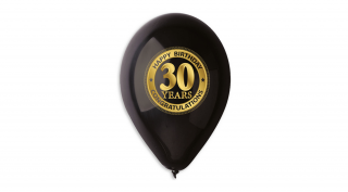 30 cm-es fekete 30. születésnapra gumi léggömb - 100 db / csomag