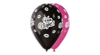 30 cm-es Hen night fekete-fukszia gumi léggömb -10 db / csomag