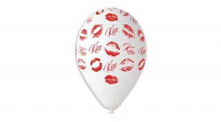 30 cm-es Kiss csókos száj mintás fehér gumi léggömb - 100 db / csomag