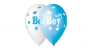 33 cm-es baby Boy printelt fehér-baba kék gumi léggömb - 50 db / csomag